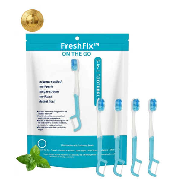FreshFix™ Cuidado Bucal Instantáneo 5 en 1: Frescura en cualquier momento y lugar.